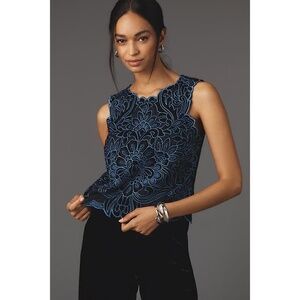 NWT!! ANTHROPOLOGIE Lainie Velvet Lace Cutwork Sleeveless Top Blouse X-Large